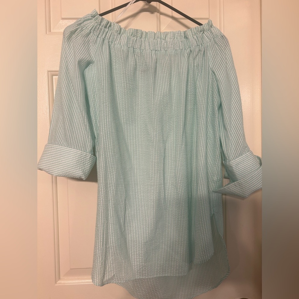 IMNYC striped off the shoulder blouse size L NWOT